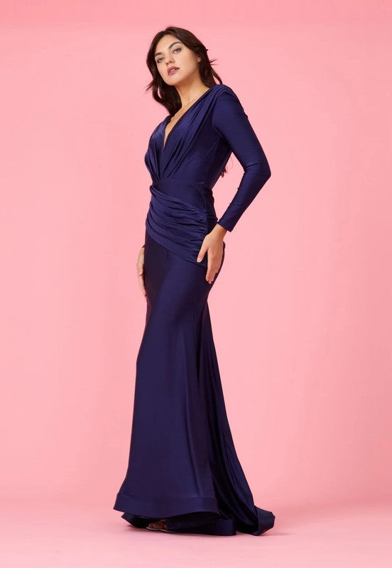 Navy Dylan & Davids Long Sleeve Formal Evening Dress-Market Grey Boutique