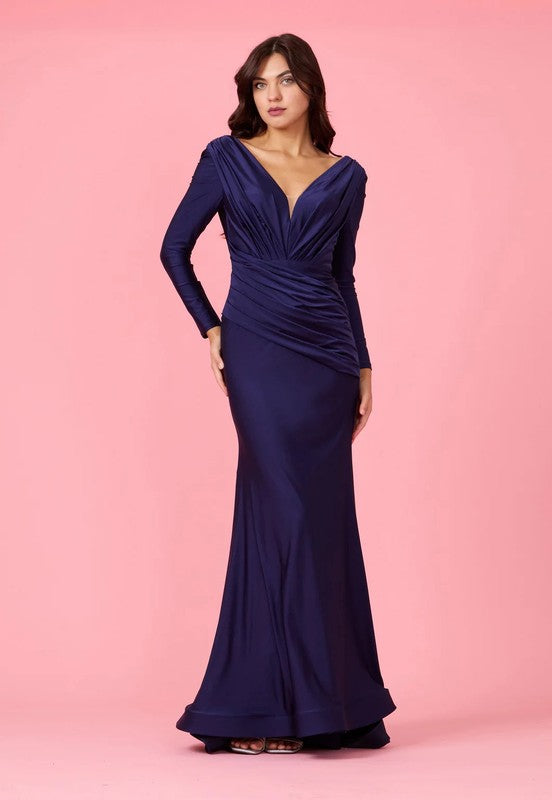 Navy Dylan & Davids Long Sleeve Formal Evening Dress-Market Grey Boutique