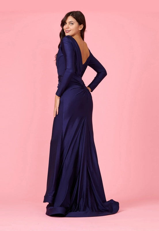 Navy Dylan & Davids Long Sleeve Formal Evening Dress-Market Grey Boutique