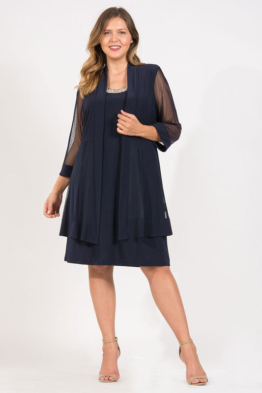 Navy R&M Richards Short Formal MOB Dress-Market Grey Boutique