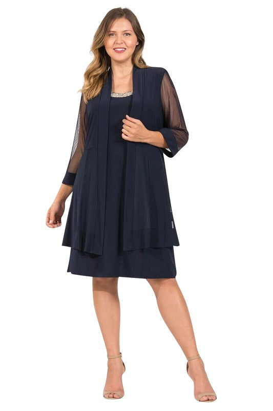 Navy R&M Richards Short Formal Dress-Market Grey Boutique