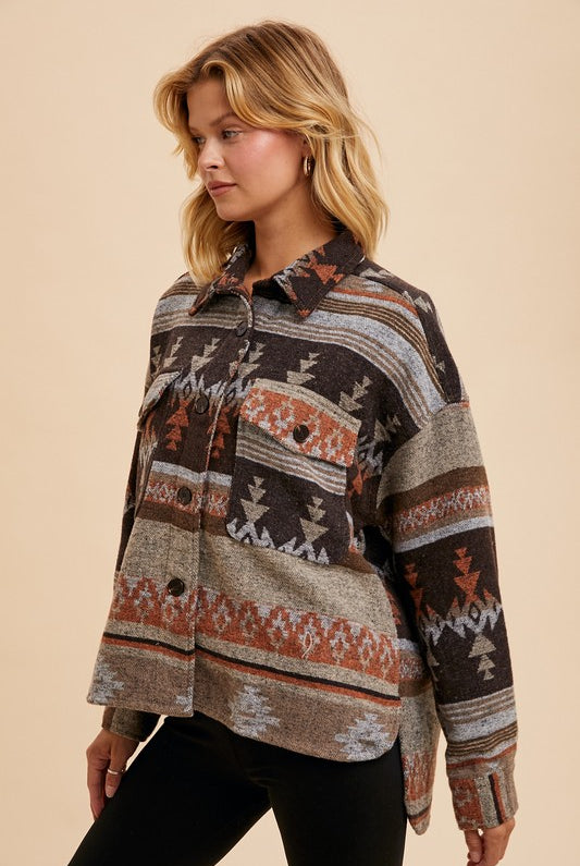 Taupe/Rust Aztec Shacket-Market Grey Boutique