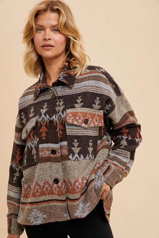 Taupe/Rust Aztec Shacket-Market Grey Boutique