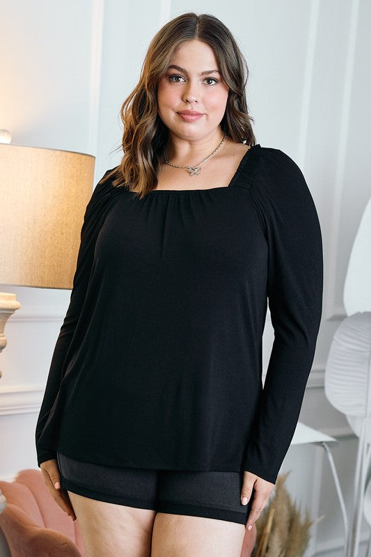 Plus Square Neck Perfect Blouse-Market Grey Boutique