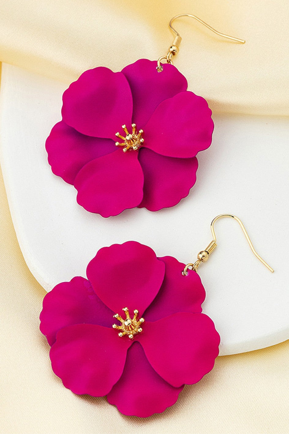 Fuchsia Floral Metal Earrings-Market Grey Boutique