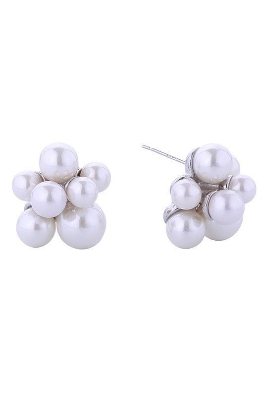 White Gold Dipped Pearl Cluster Post Earrings-Market Grey Boutique