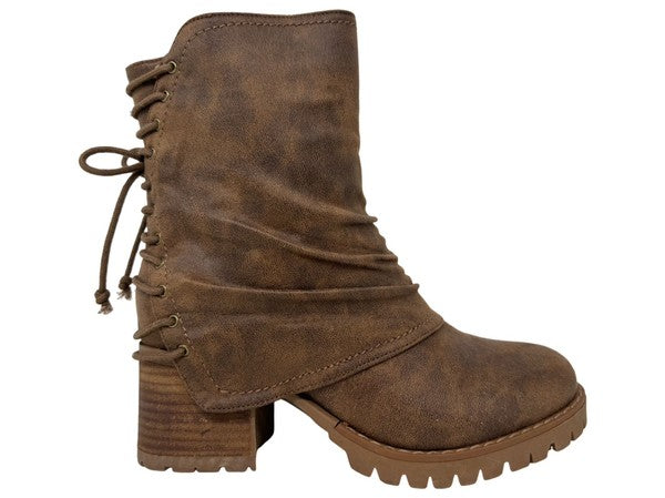 Roseanne Laced Brown Combat Style Casual Boot-Market Grey Boutique