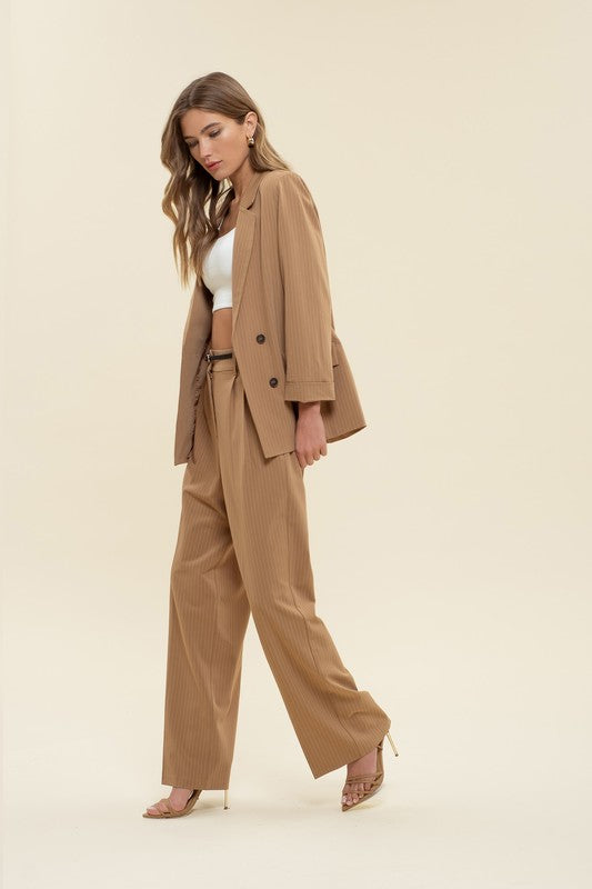 Pinstripe Notched Collar Jacket-Market Grey Boutique