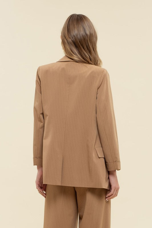 Pinstripe Notched Collar Jacket-Market Grey Boutique