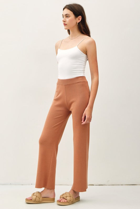 Hazelnut Stretchy Ribbed Knit Pants-Market Grey Boutique