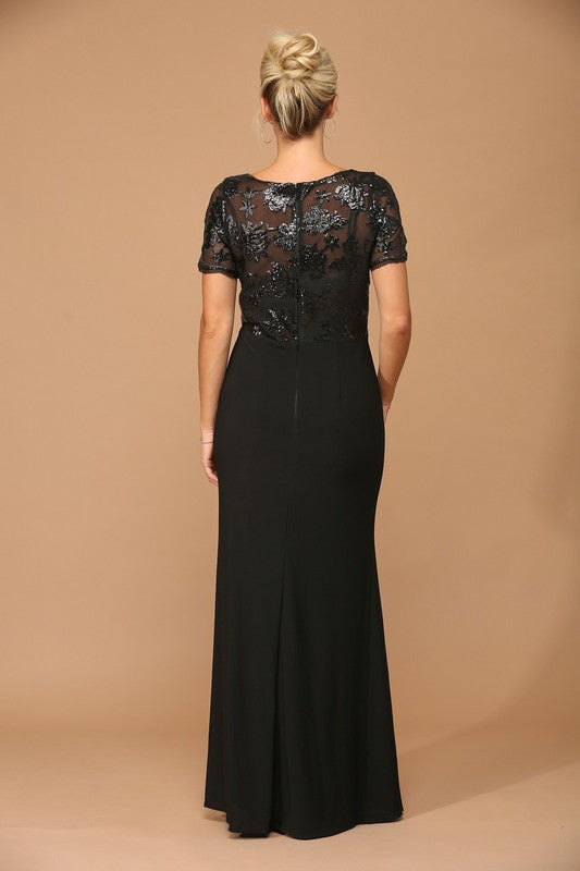Sequin And Jersey Gown With Front Slit-Market Grey Boutique
