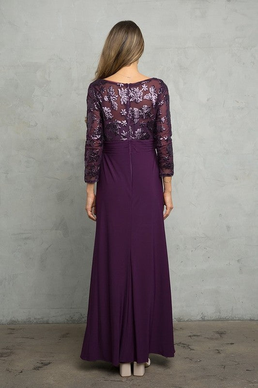 MOB Long Sleeve Sequin And Jersey Gown With Empire Waist-Market Grey Boutique
