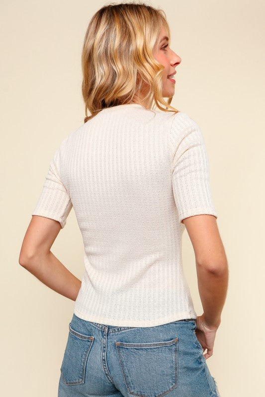 *FINAL SALE* Mini Ribbon Bow Pointelle Knit Top-Market Grey Boutique