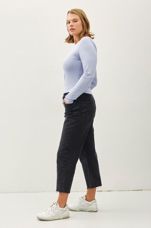 Curvy Dusty Blue Long Sleeve Top-Market Grey Boutique
