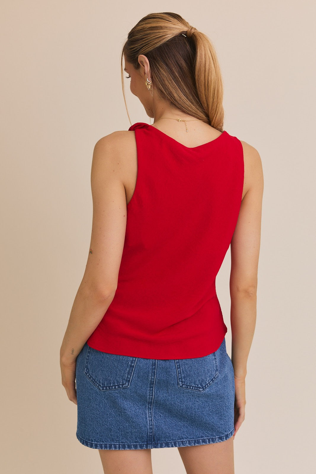 Red Twist it Up Cowl Neck Top-Market Grey Boutique