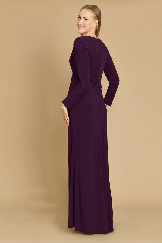 Plum Long Formal Stretch Evening Long Sleeve Dress-Market Grey Boutique