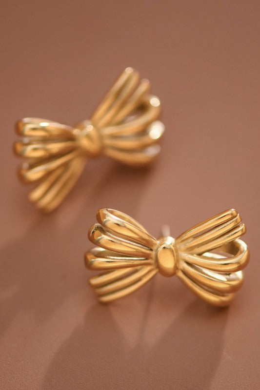 Gold Bow Stainless steel stud earrings-Market Grey Boutique