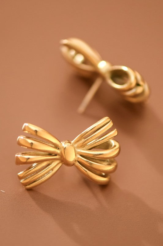 Gold Bow Stainless steel stud earrings-Market Grey Boutique
