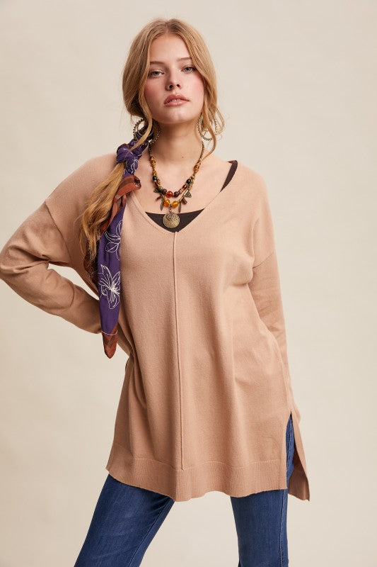 Toasty Taupe Longline Knit Sweater-Market Grey Boutique