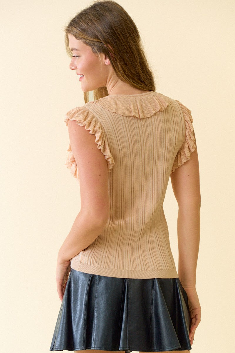 Sweet Peach Ruffle Tie Sleeveless Top-Market Grey Boutique