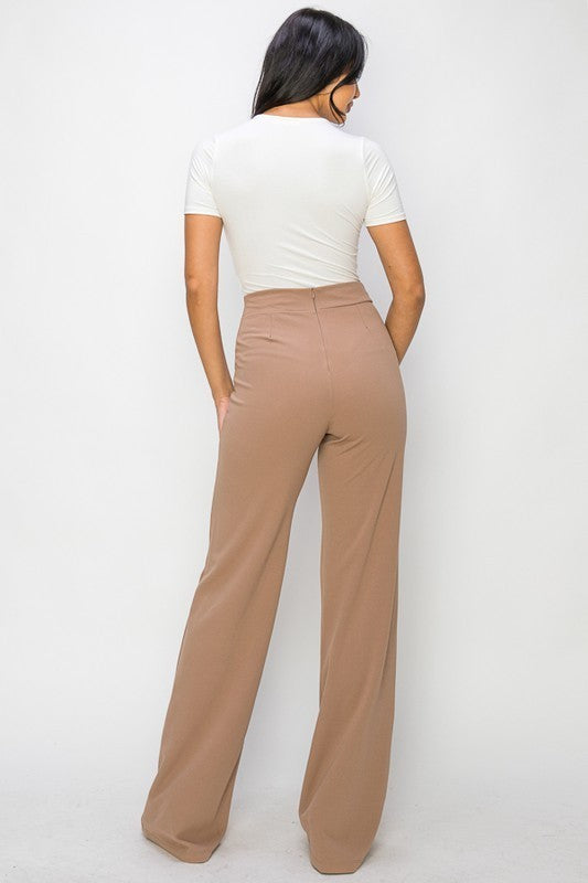 Taupe High Waisted Trousers-Market Grey Boutique