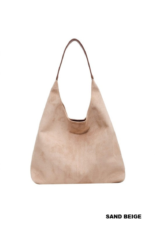 Sand Beige Microsuede Duo Hobo Tote Bag-Market Grey Boutique