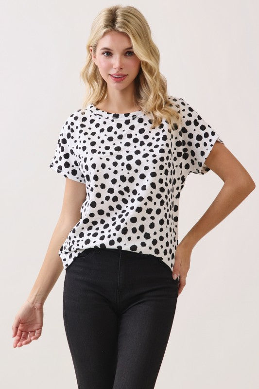 Black & White Polka Dot Short Sleeve Knit Top-Market Grey Boutique
