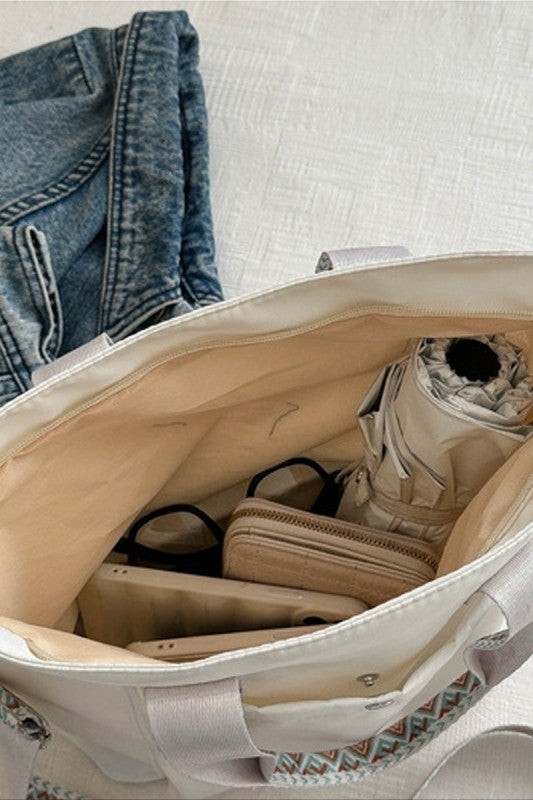 Ivory Retro Guitar Strap Tote Bag-Market Grey Boutique