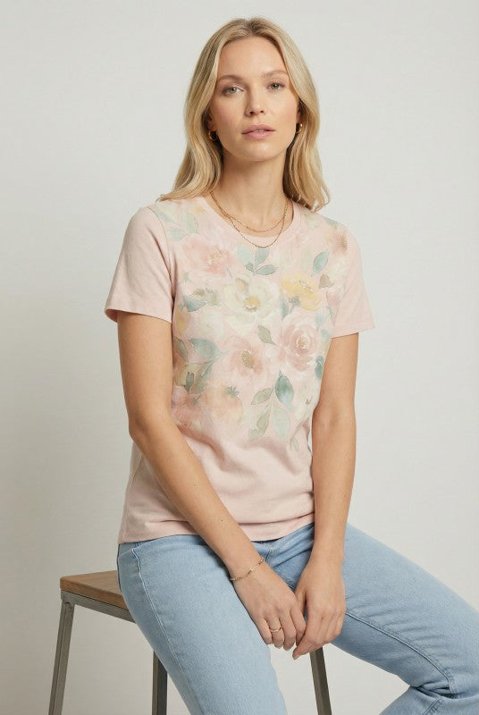 Pink Watercolor Floral SS Top-Market Grey Boutique