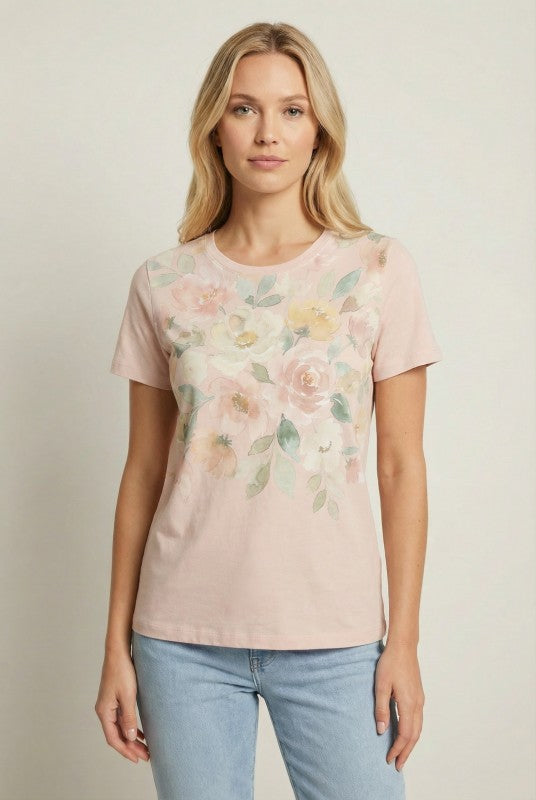 Pink Watercolor Floral SS Top-Market Grey Boutique