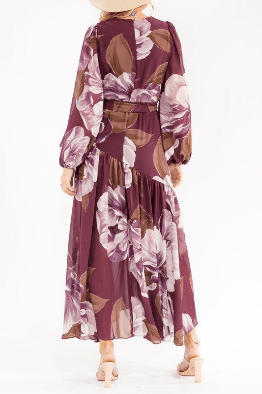 Plum Floral Wrap Maxi Dress-Market Grey Boutique