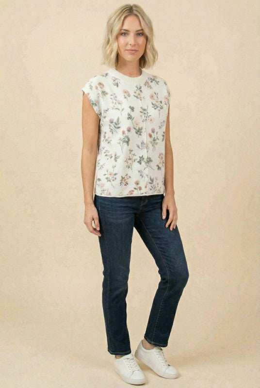 Floral Textured Sleeveless Knit Top-Market Grey Boutique