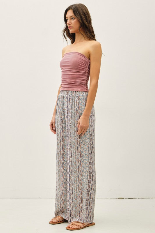 Boho Printed Smocked Waist Pant-Market Grey Boutique