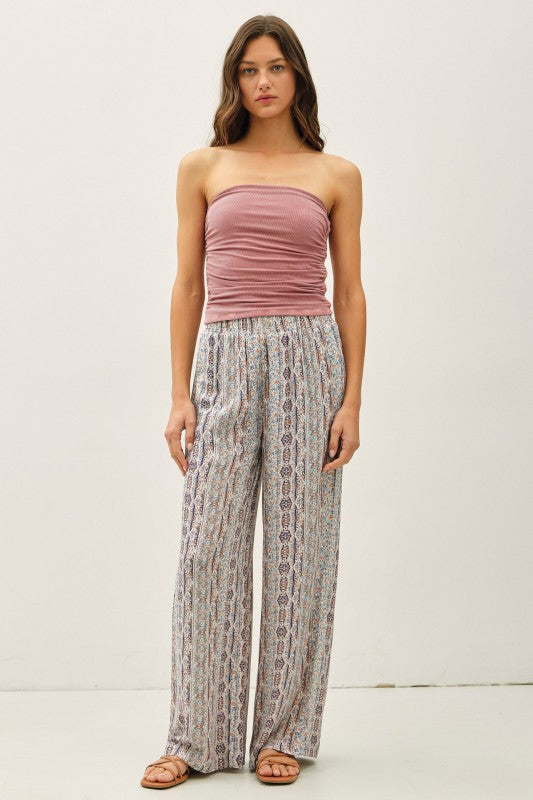 Boho Printed Smocked Waist Pant-Market Grey Boutique