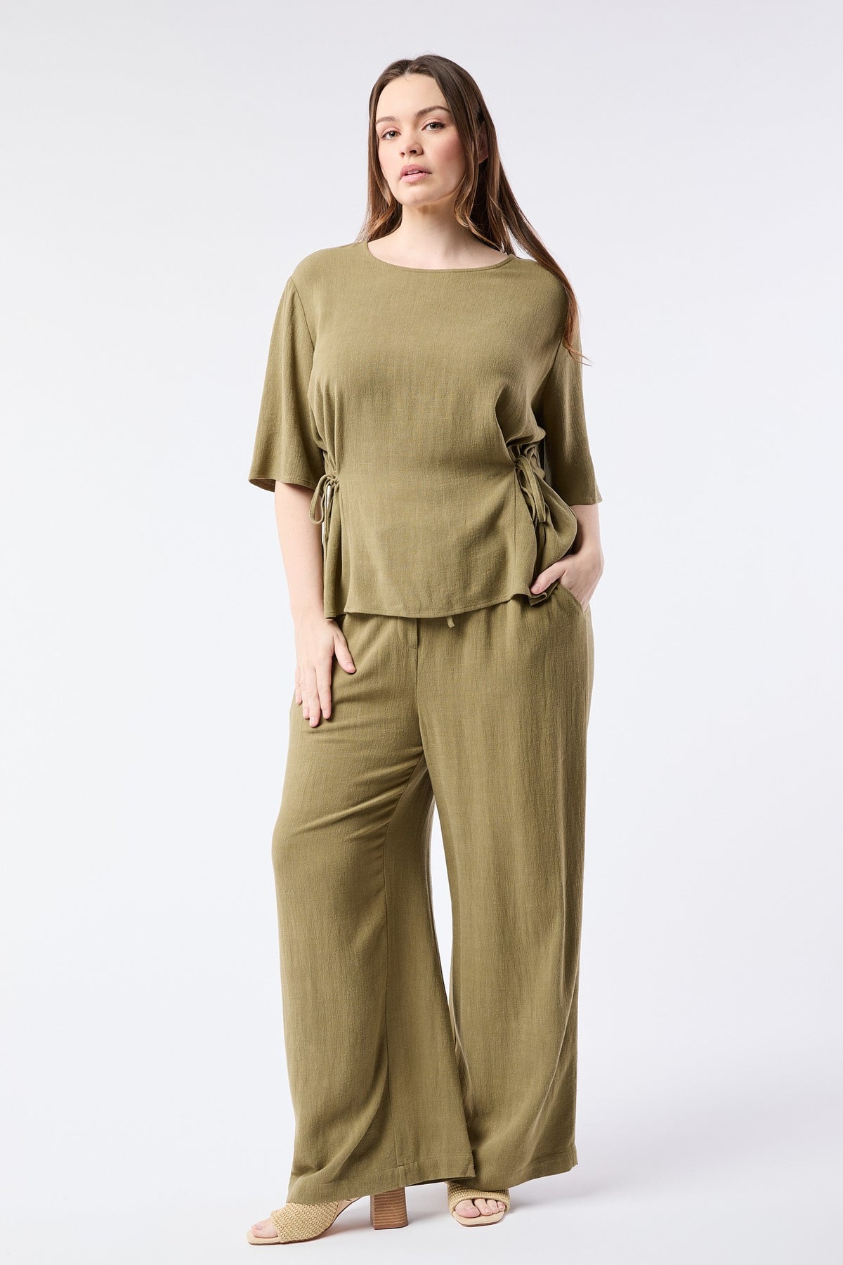 Green Linen Casual Pants-Market Grey Boutique