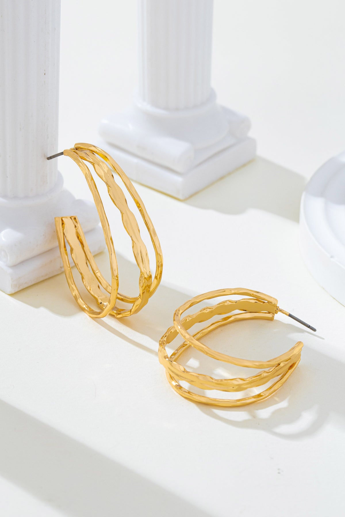 Gold-Tone Triple Layer Hoop Earrings-Market Grey Boutique