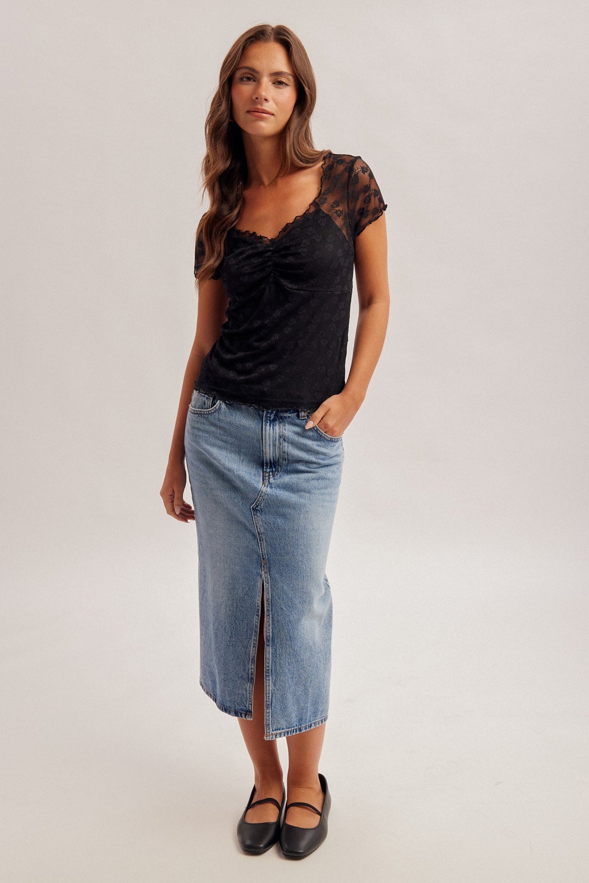 Black Sweetheart Sheer Back Top-Market Grey Boutique