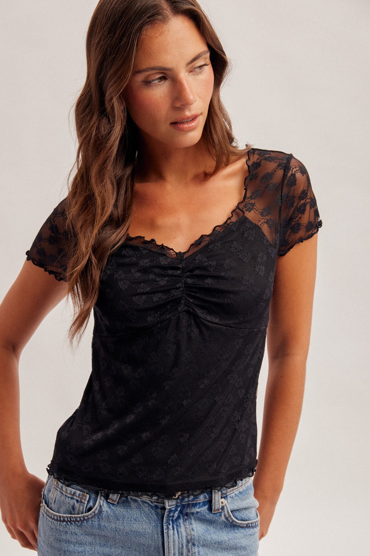 Black Sweetheart Sheer Back Top-Market Grey Boutique