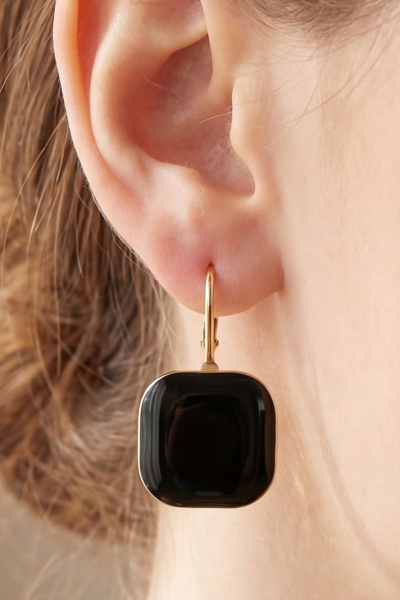 Gold/Black Onyx Square Earrings-Market Grey Boutique