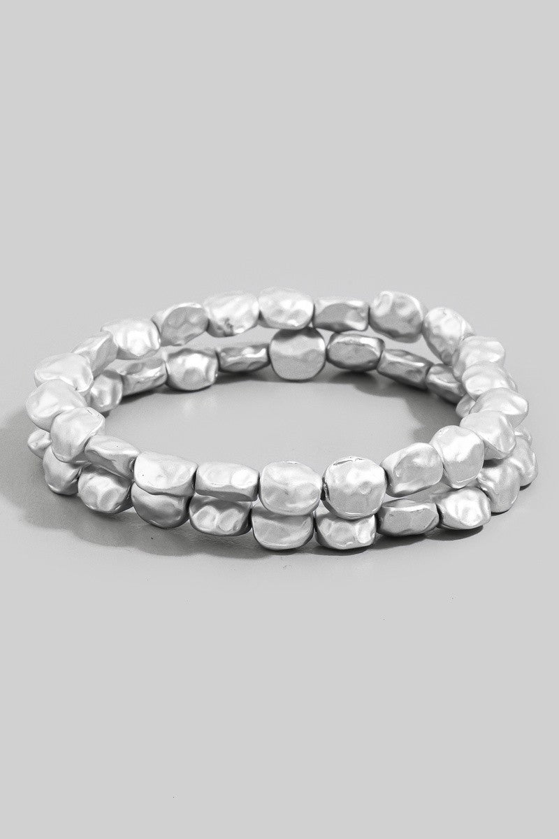 Silver Hammered Bracelet Set-Market Grey Boutique