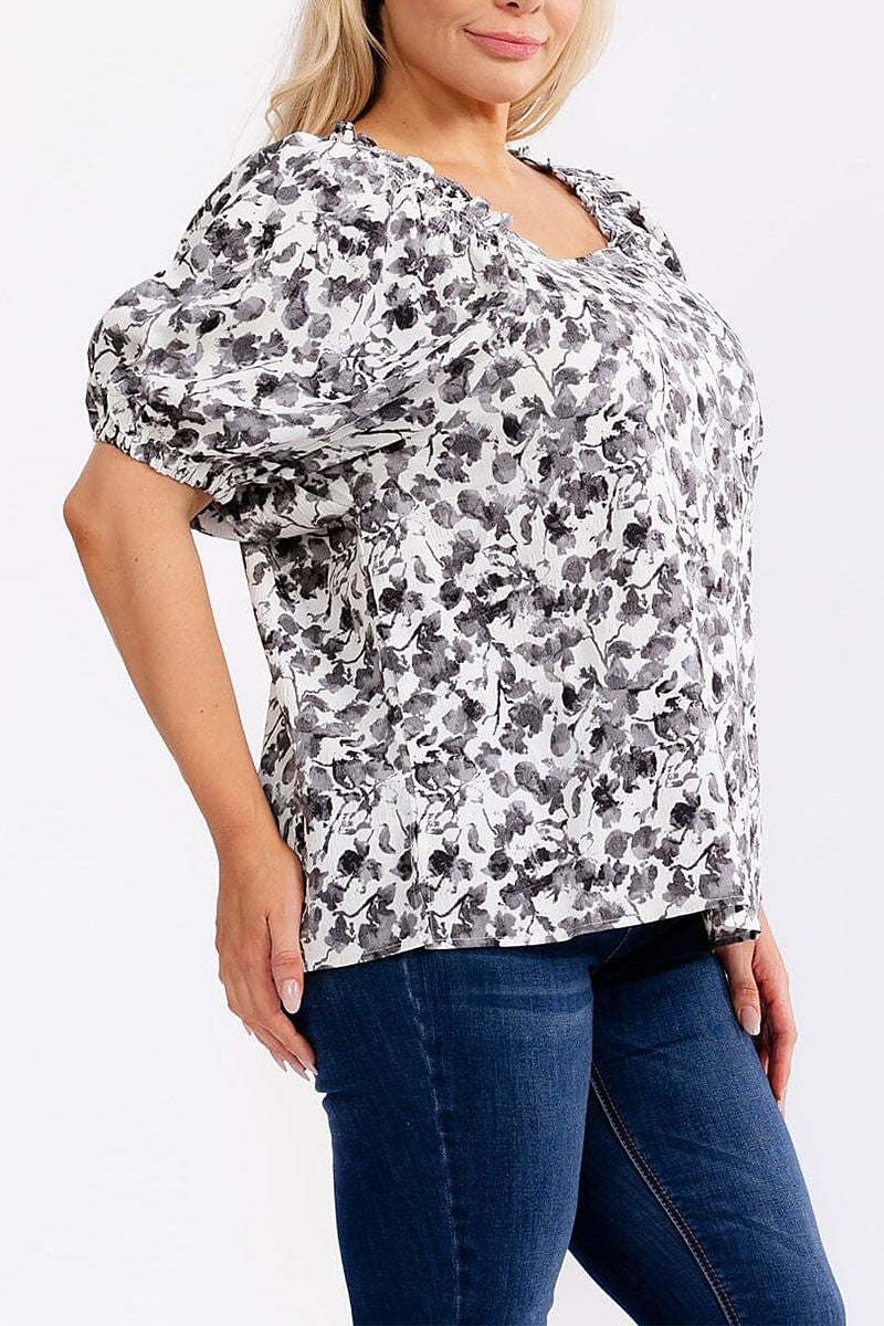 Curvy B/W Floral Blouse-Market Grey Boutique