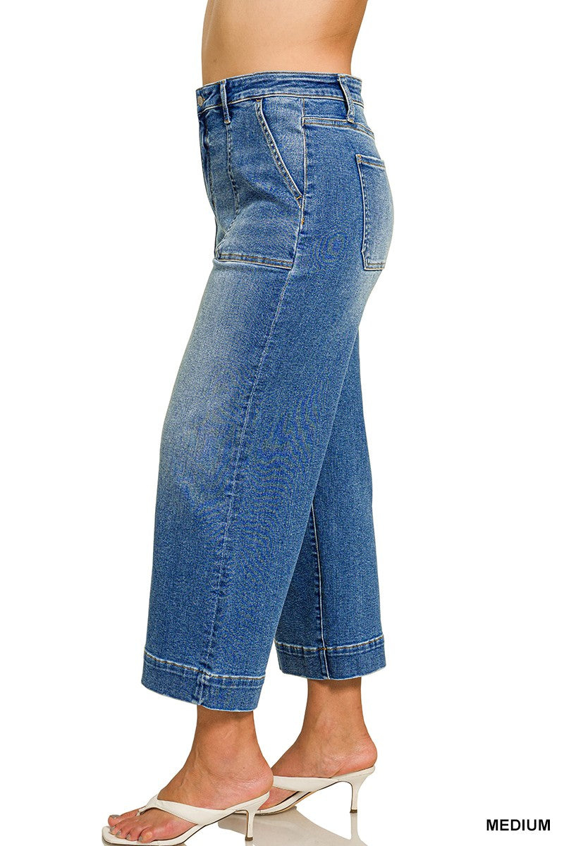 Zenana Cropped Wide Leg Denim Pants-Market Grey Boutique
