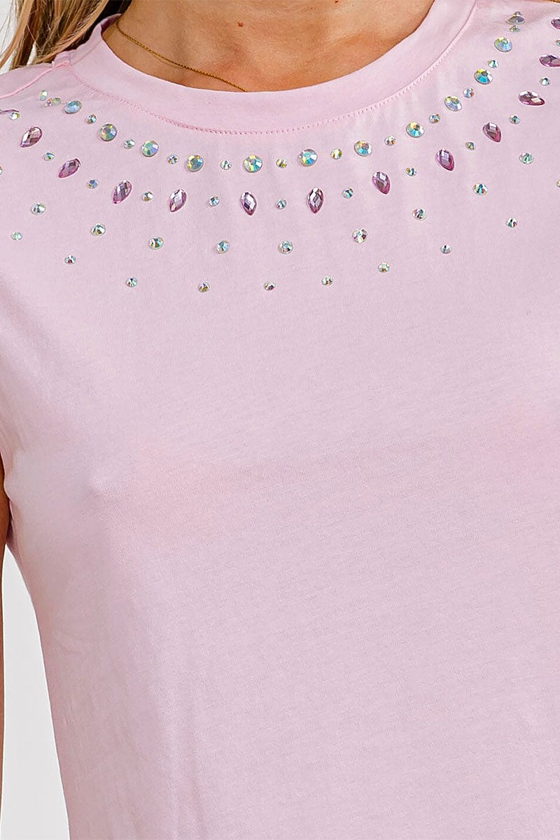 Pink Sleeveless Studded Sparkles Top-Market Grey Boutique