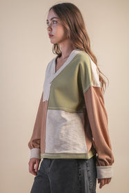 Mocha Oversized Color Block Top