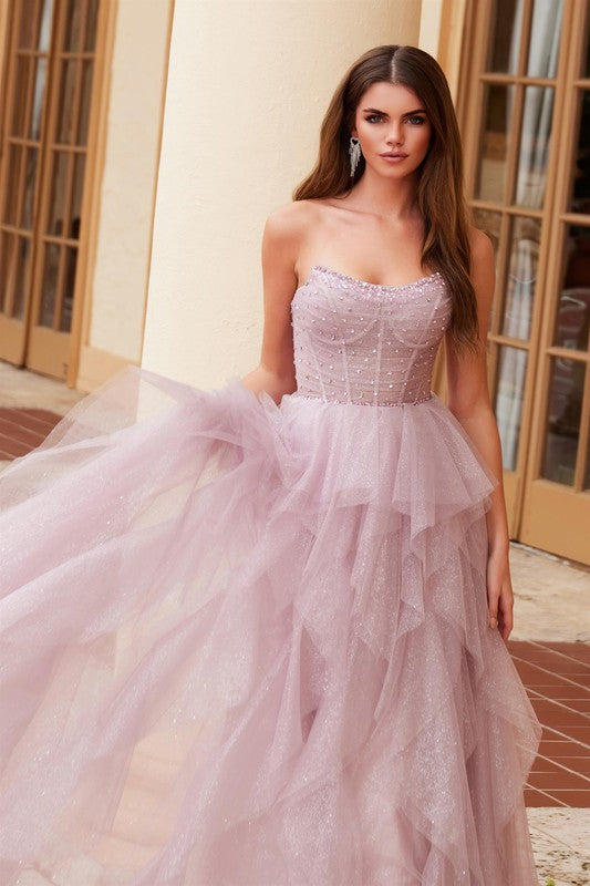 2025MAUVE A-LINE GLITTER-TULLE DRESS 🤍-Market Grey Boutique