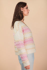 Multi Color Textured Knit Sweater Cardigan