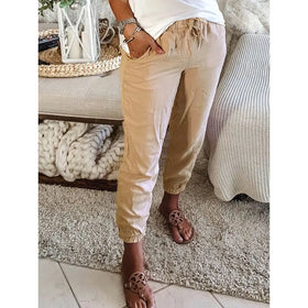 Solid Color Waist Tie Ladies Pants