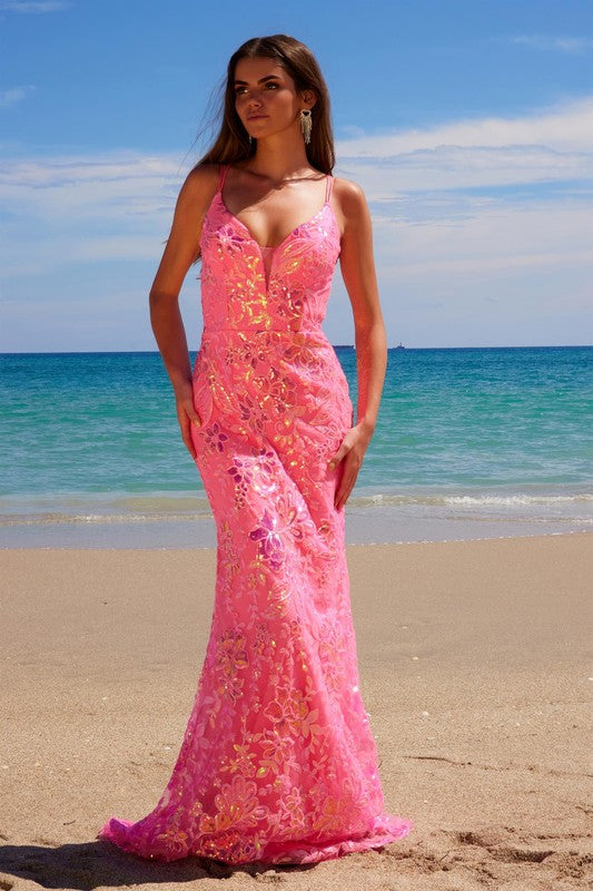 2026 Hot Pink Magnificent Fully Sequined Tulle Gownš¤-Market Grey Boutique