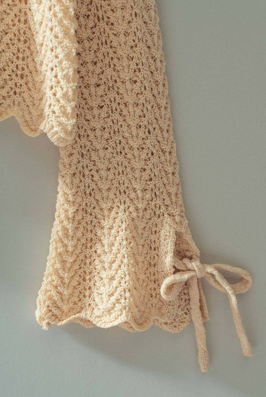Tie Cuff Crochet Knit Top-Market Grey Boutique