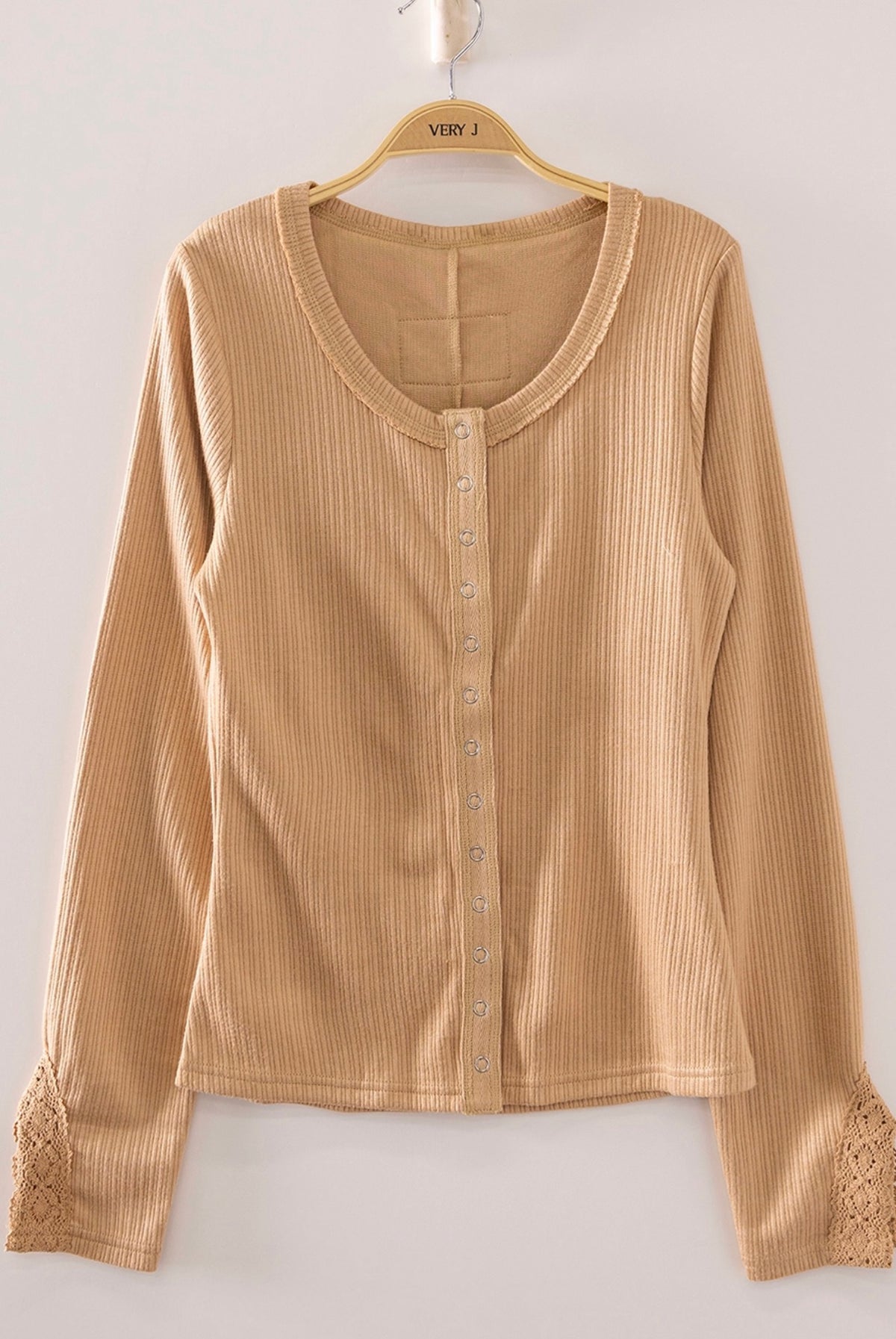 Yellow Lace Sleeved Ribbed Top-Market Grey Boutique